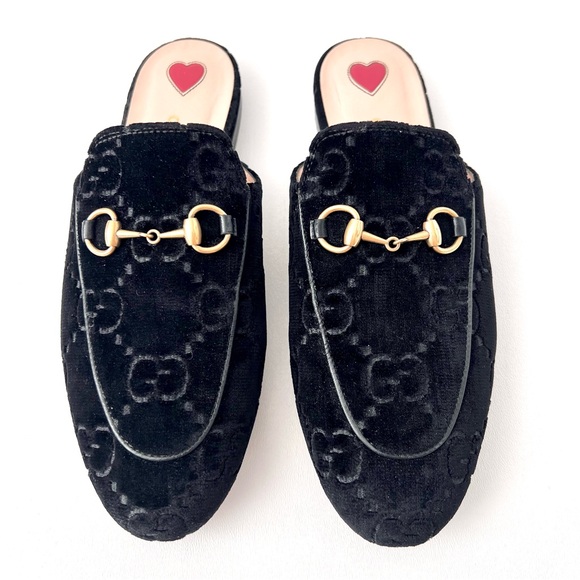 GUCCI | Princetown Black Velvet Monogram GG Logo Horsebit Loafer Slide US 7 - Picture 4 of 11